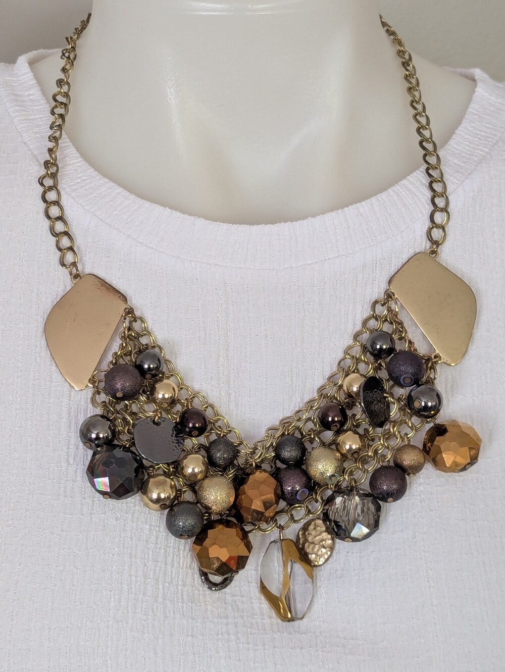 Statement Gold-Tone and Multi-Bead Cluster Necklace
